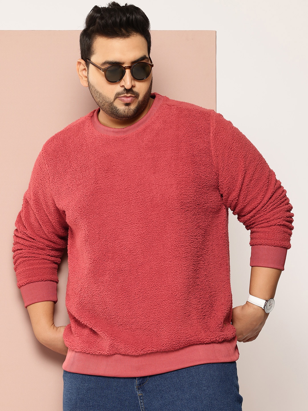 

Sztori Plus Size Fuzzy Pullover Sweatshirt, Red