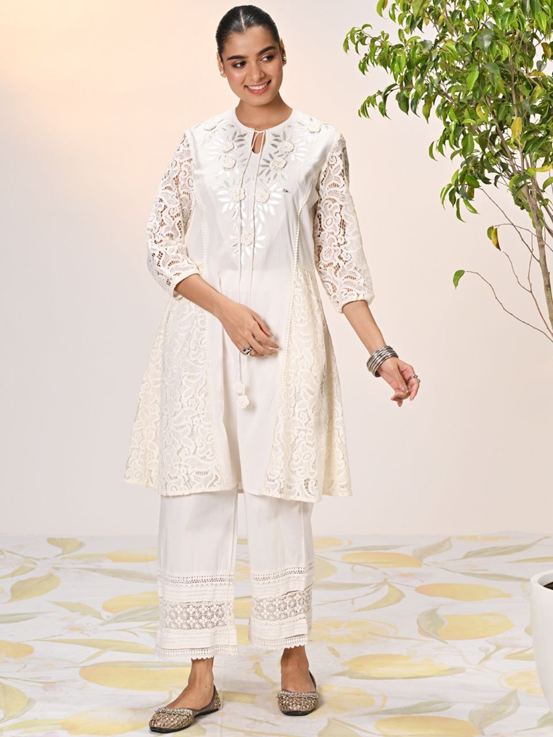 

Lakshita Floral Embroidered Anarkali Kurta, Off white