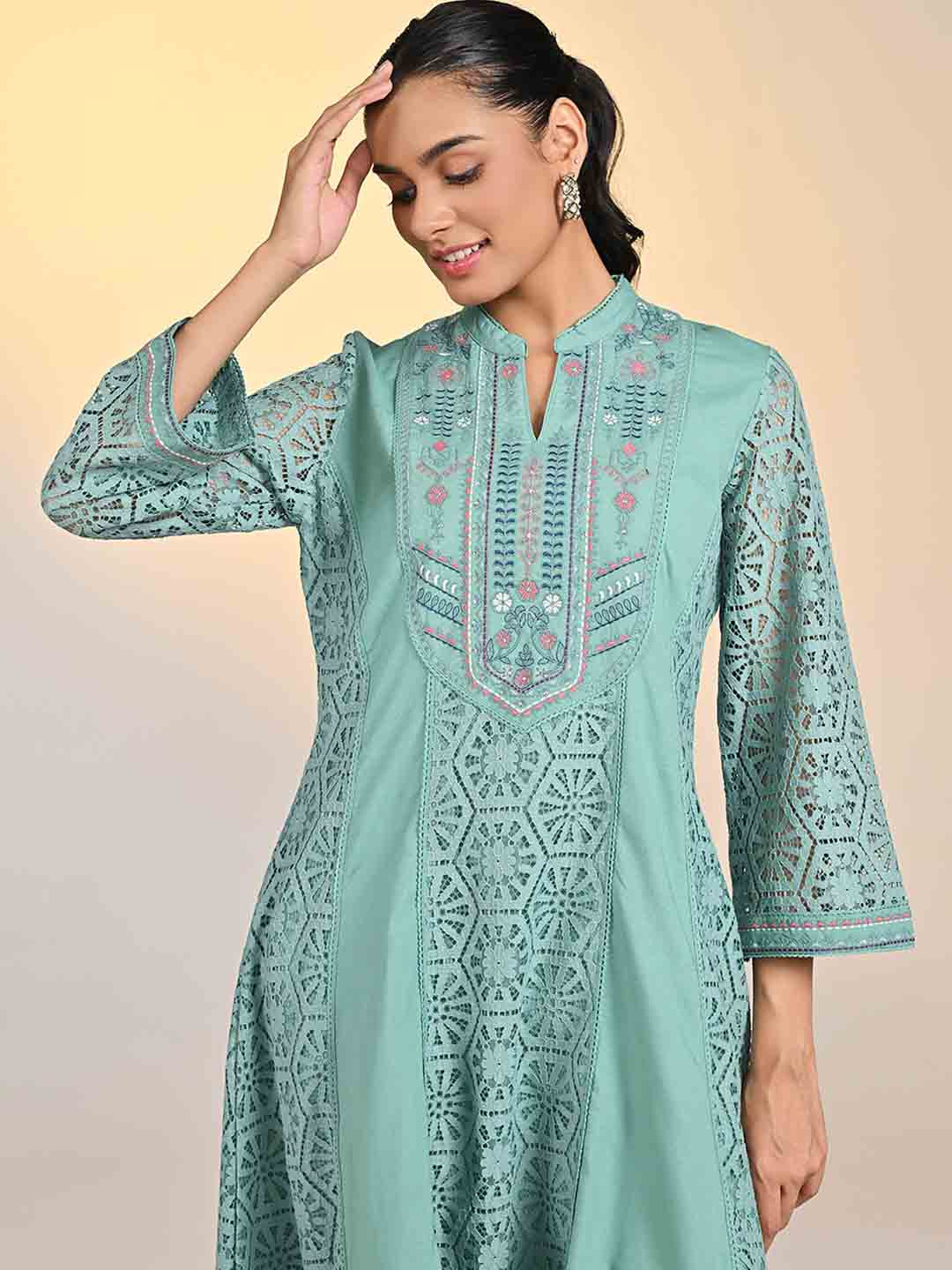 

Lakshita Ethnic Motifs Printed Floral Anarkali Kurta, Green