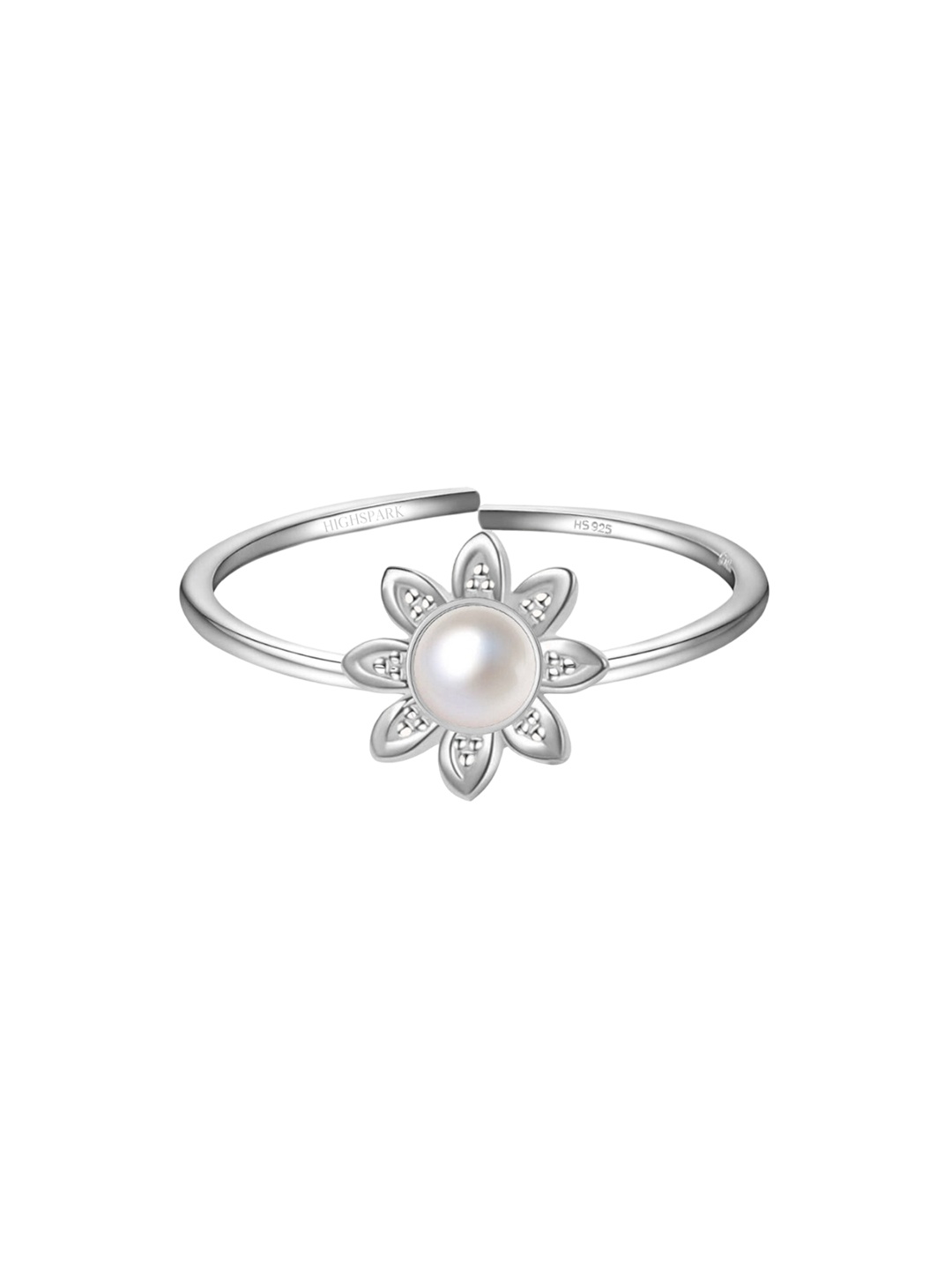 

HighSpark 92.5 Sterling Silver Stones & Pearls Studded Flower Finger Ring