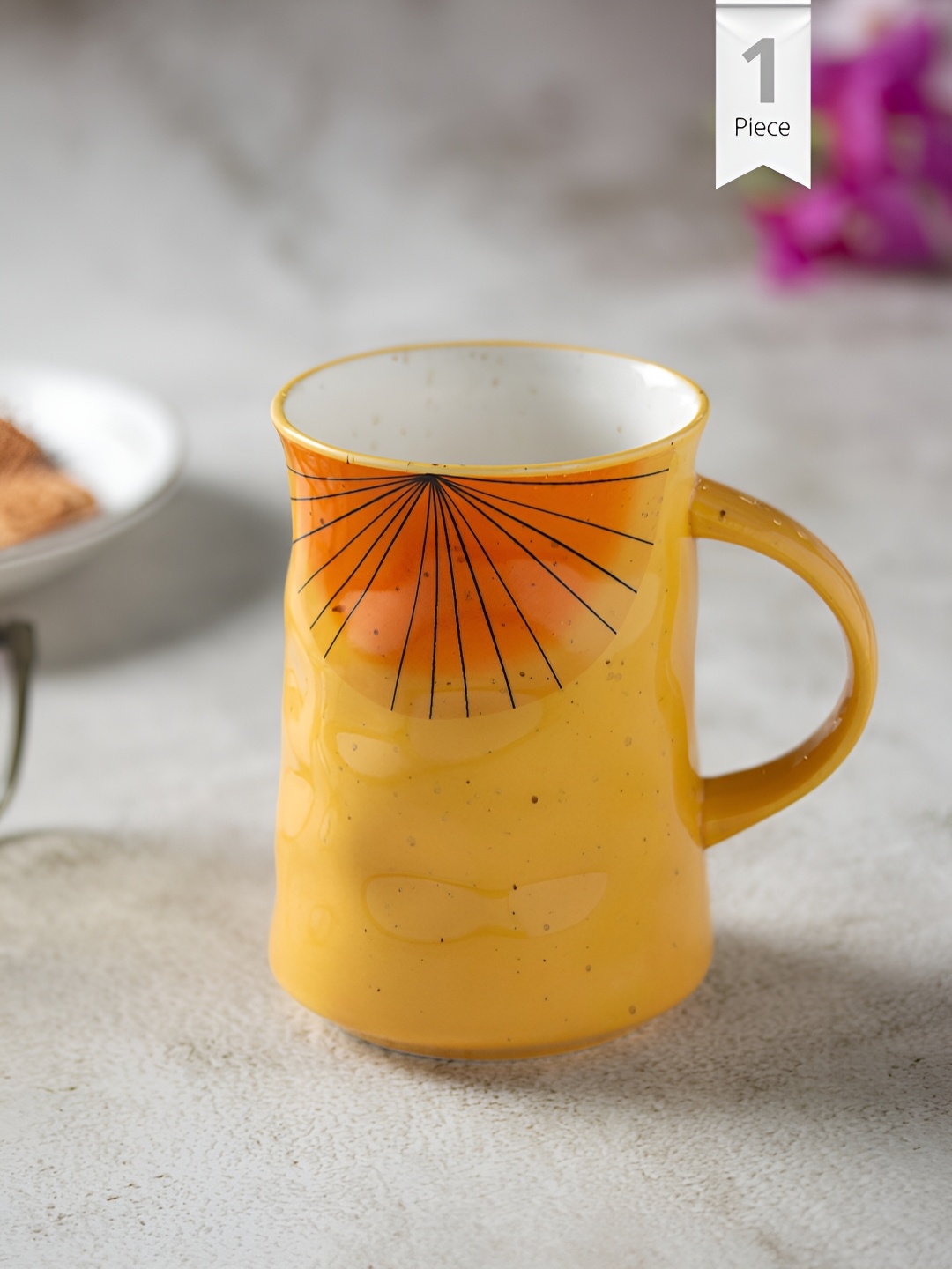 

CLAY CRAFT Yellow & Orange Printed Ceramic Glossy Mug 320 ml