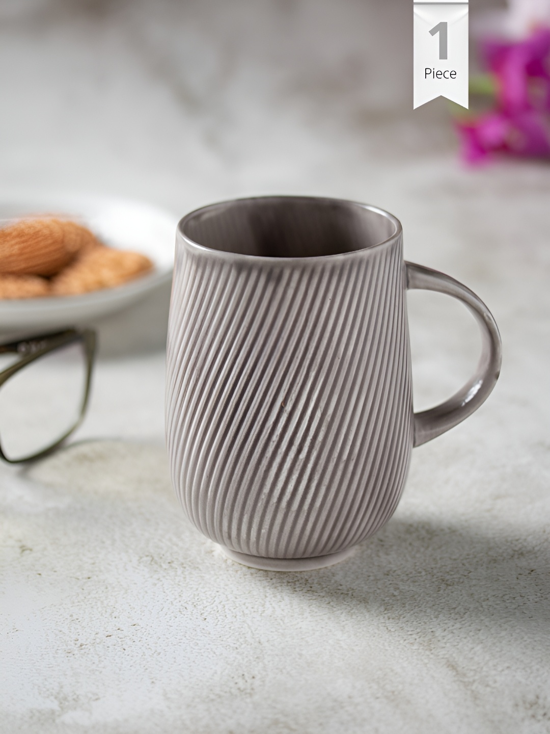 

CLAY CRAFT Grey & White Printed Ceramic Glossy Mug 360 ml