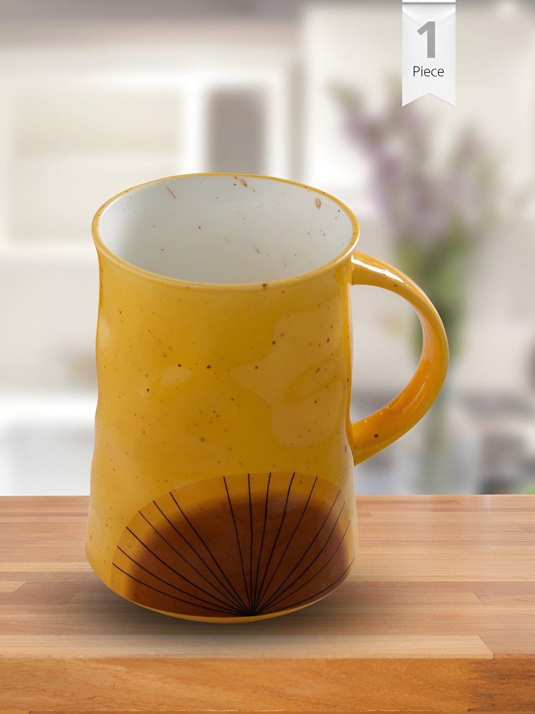 

CLAY CRAFT Yellow & Brown Printed Ceramic Glossy Mug 320 ml
