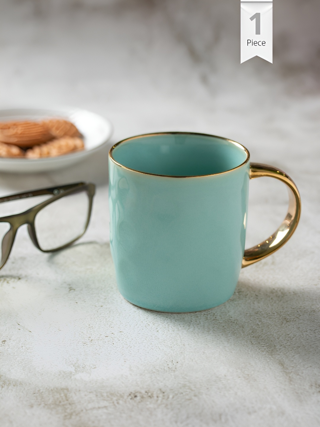 

CLAY CRAFT Green & Gold-Toned Ceramic Glossy Mug 330 ml