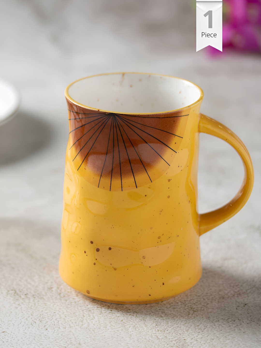 

CLAY CRAFT Yellow & Brown Printed Ceramic Glossy Mug 320 ml