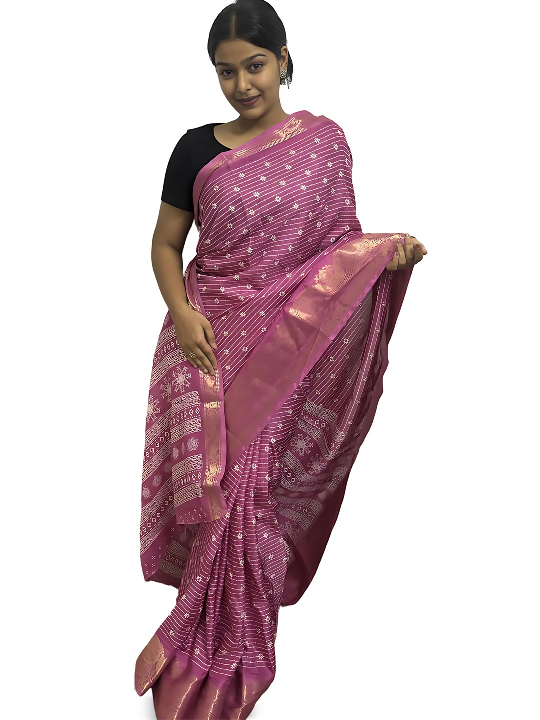 

Sitanjali Floral Zari Chanderi Saree, Pink