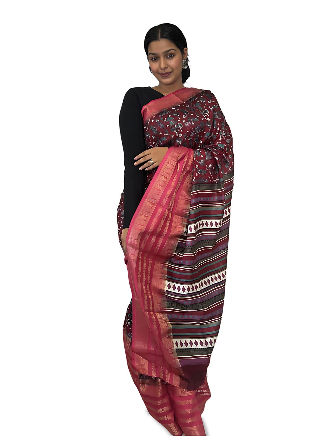 

Sitanjali Ethnic Motifs Zari Chanderi Saree, Maroon