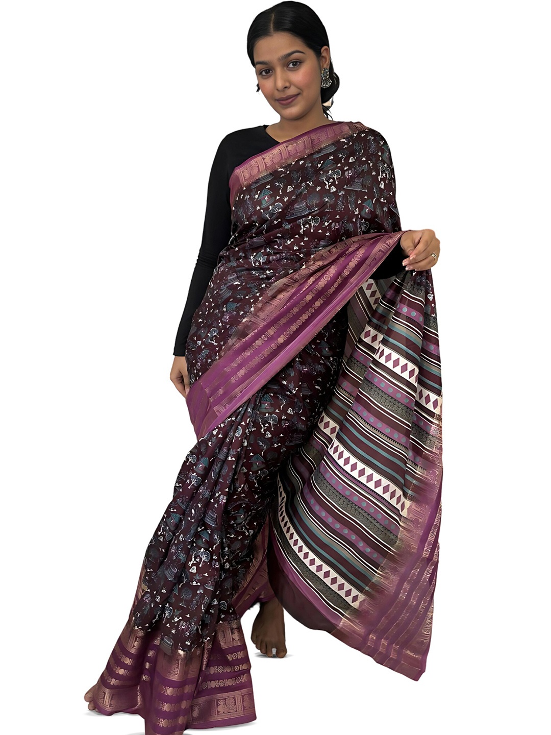 

Sitanjali Floral Zari Chanderi Saree, Purple