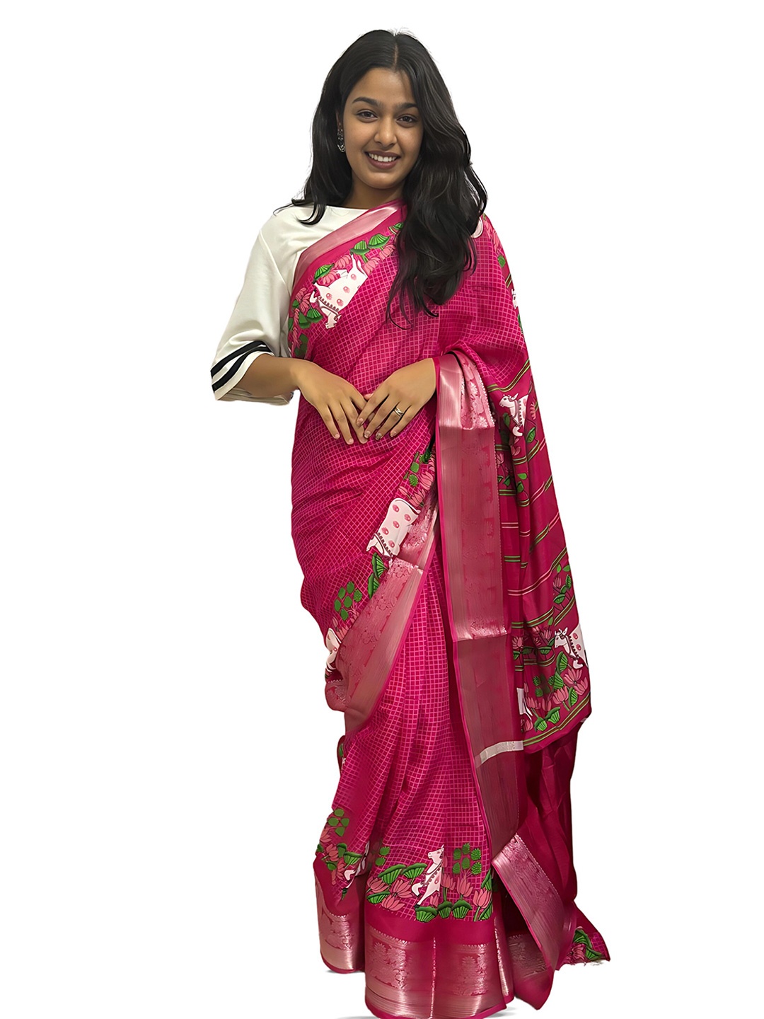 

Sitanjali Checked Zari Chanderi Saree, Pink