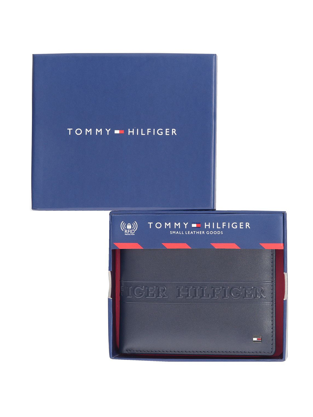 

Tommy Hilfiger Typography Textured Leather Two Fold Wallet, Navy blue