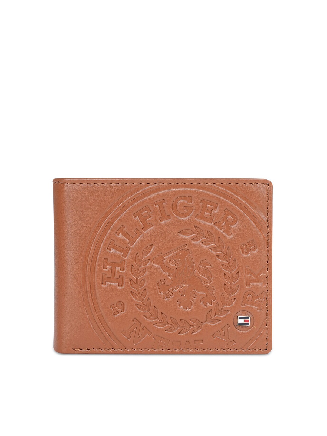 

Tommy Hilfiger Men Typography Textured Leather Two Fold Wallet, Tan