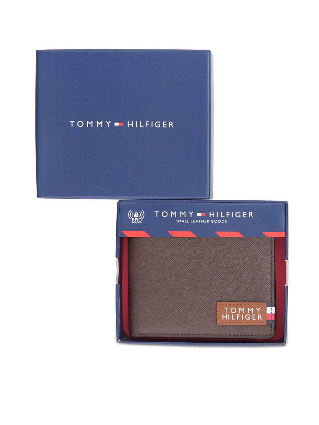 

Tommy Hilfiger Men Geometric Textured Leather Two Fold Wallet, Brown