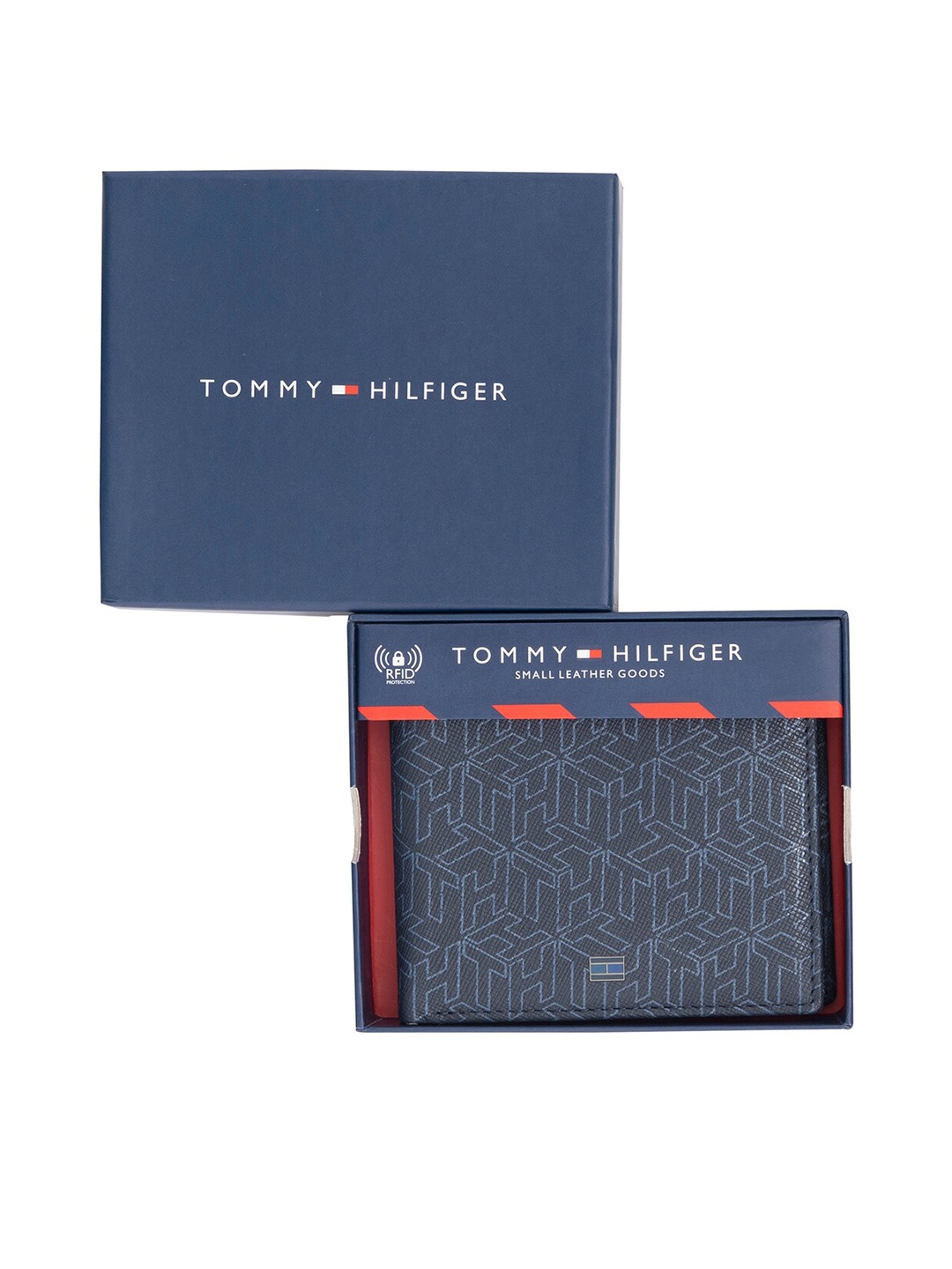 

Tommy Hilfiger Men Geometric Printed Leather Two Fold Wallet, Navy blue