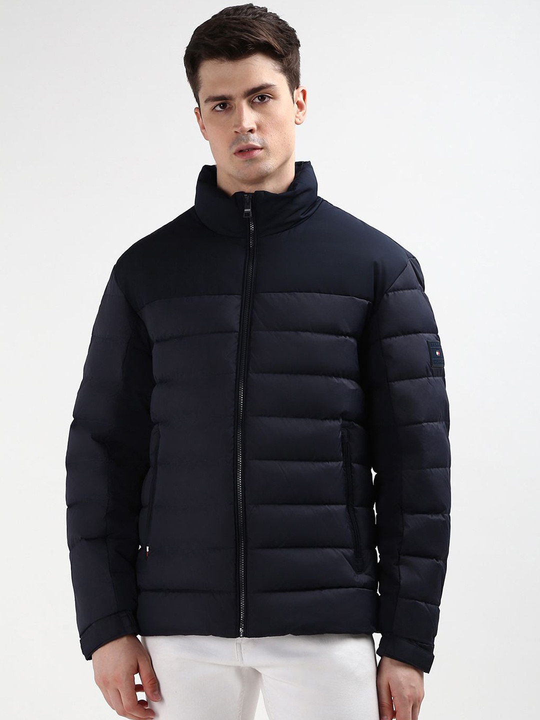

Tommy Hilfiger Men Solid Stand Collar Puffer Jacket, Blue