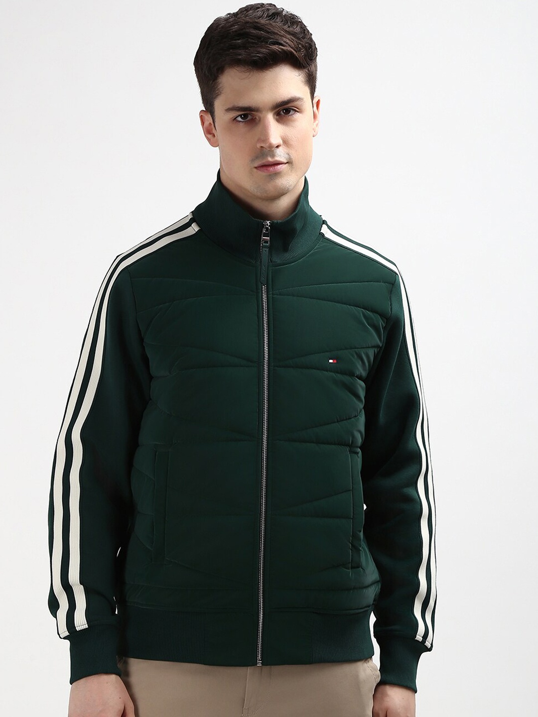

Tommy Hilfiger Men Solid Stand Collar Bomber Jacket, Green