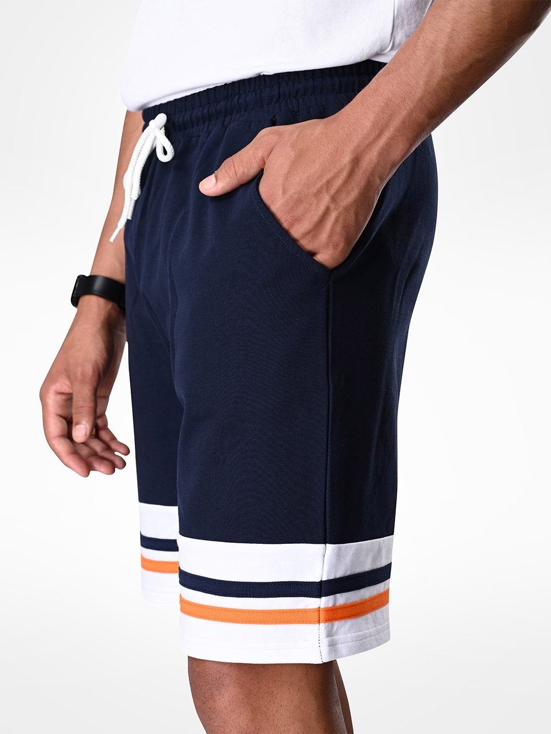 Supa Men Mid-Rise Cotton Sports Shorts, Navy blue