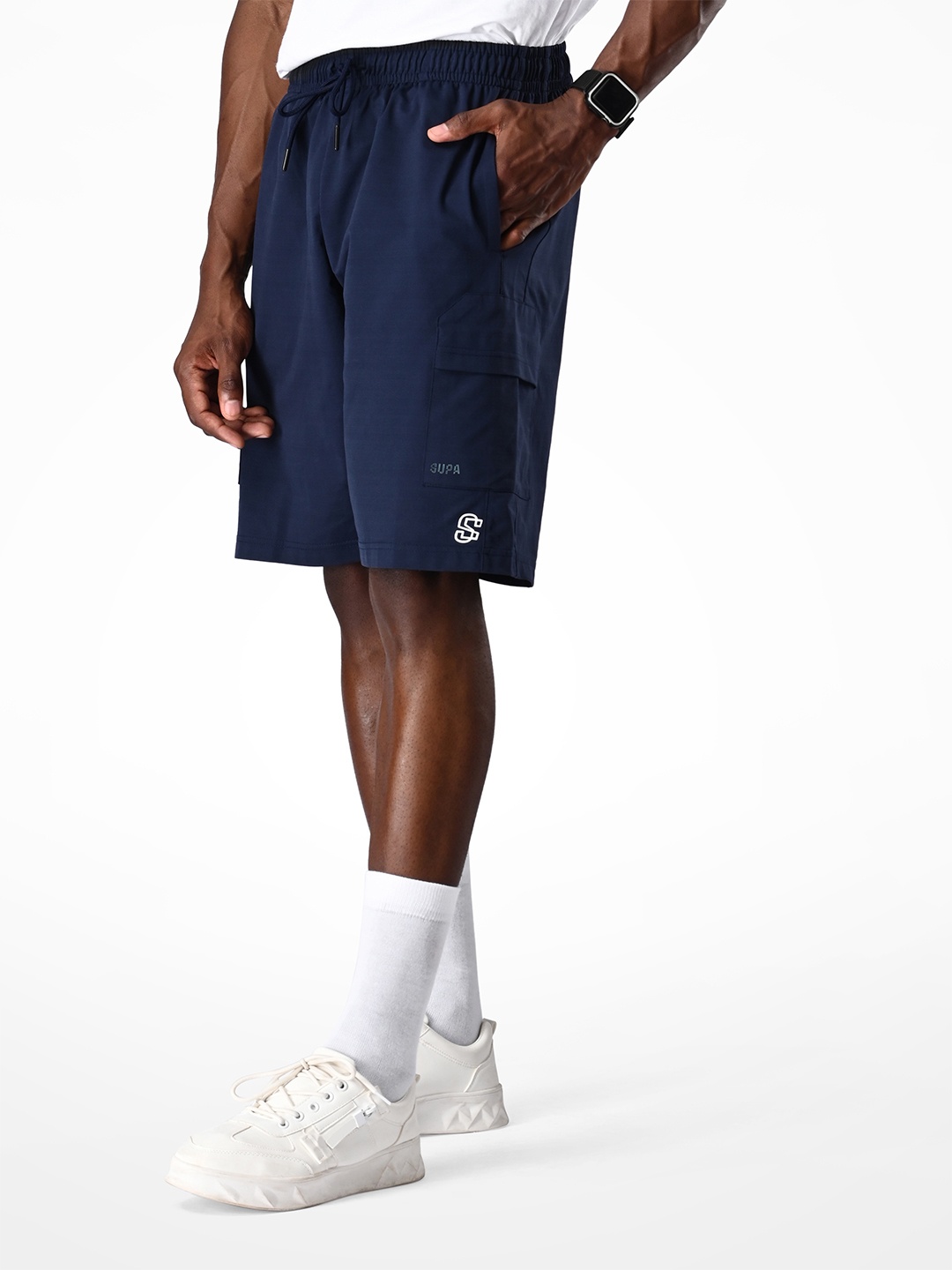 

Supa Men Mid-Rise Sports Shorts, Navy blue