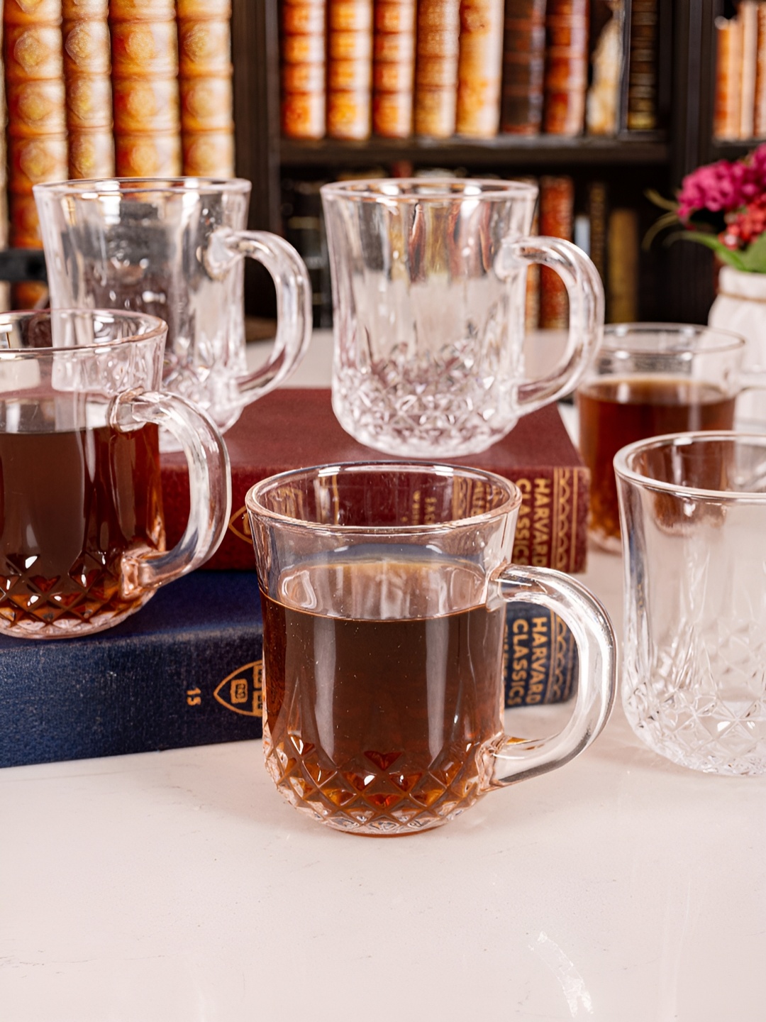 

Aura Transparent 6 Pieces Textured Glass Glossy Mugs 210 ml Each