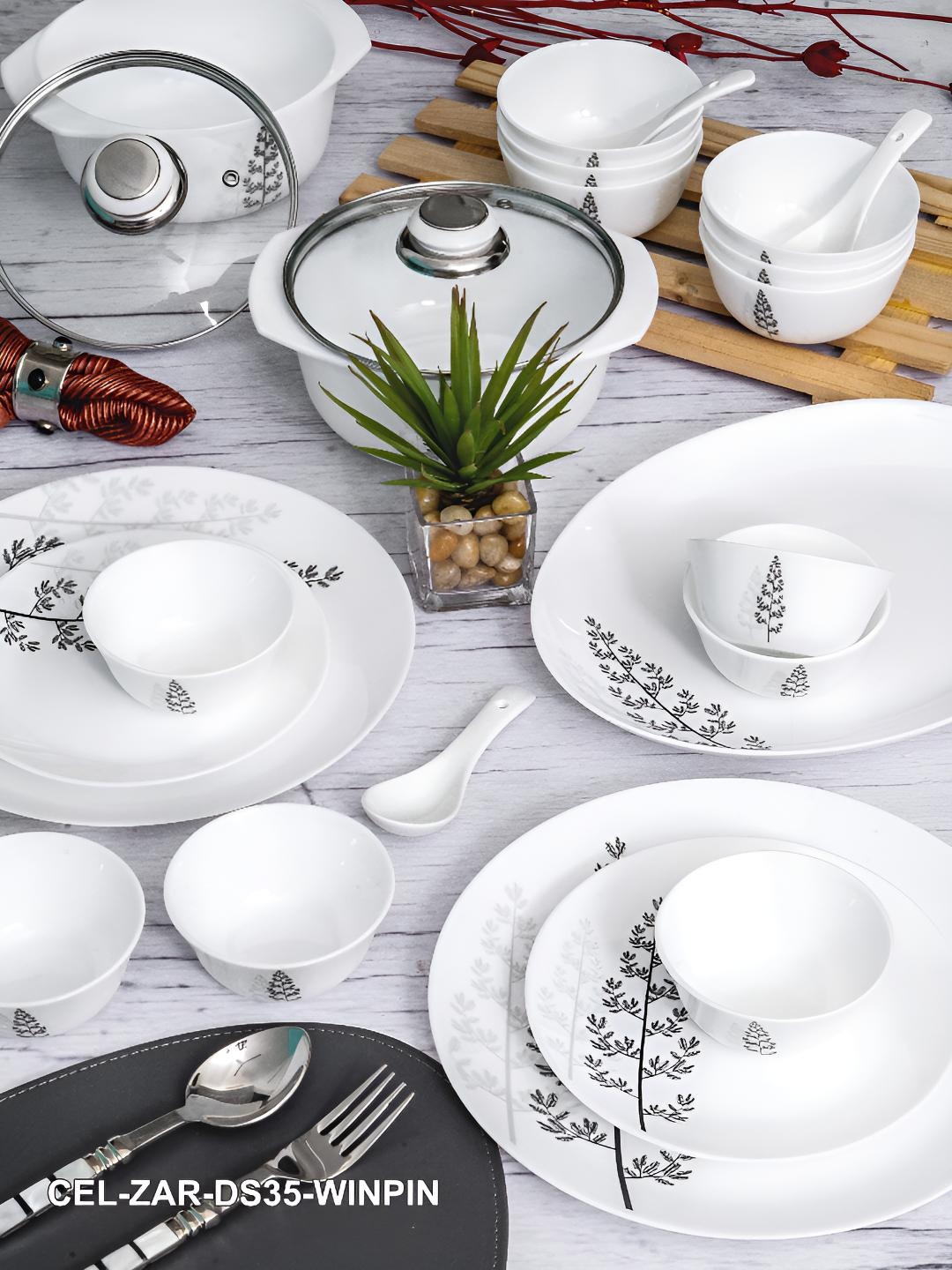 

Cello Set Of 35 Printed White Opalware Dinner Set