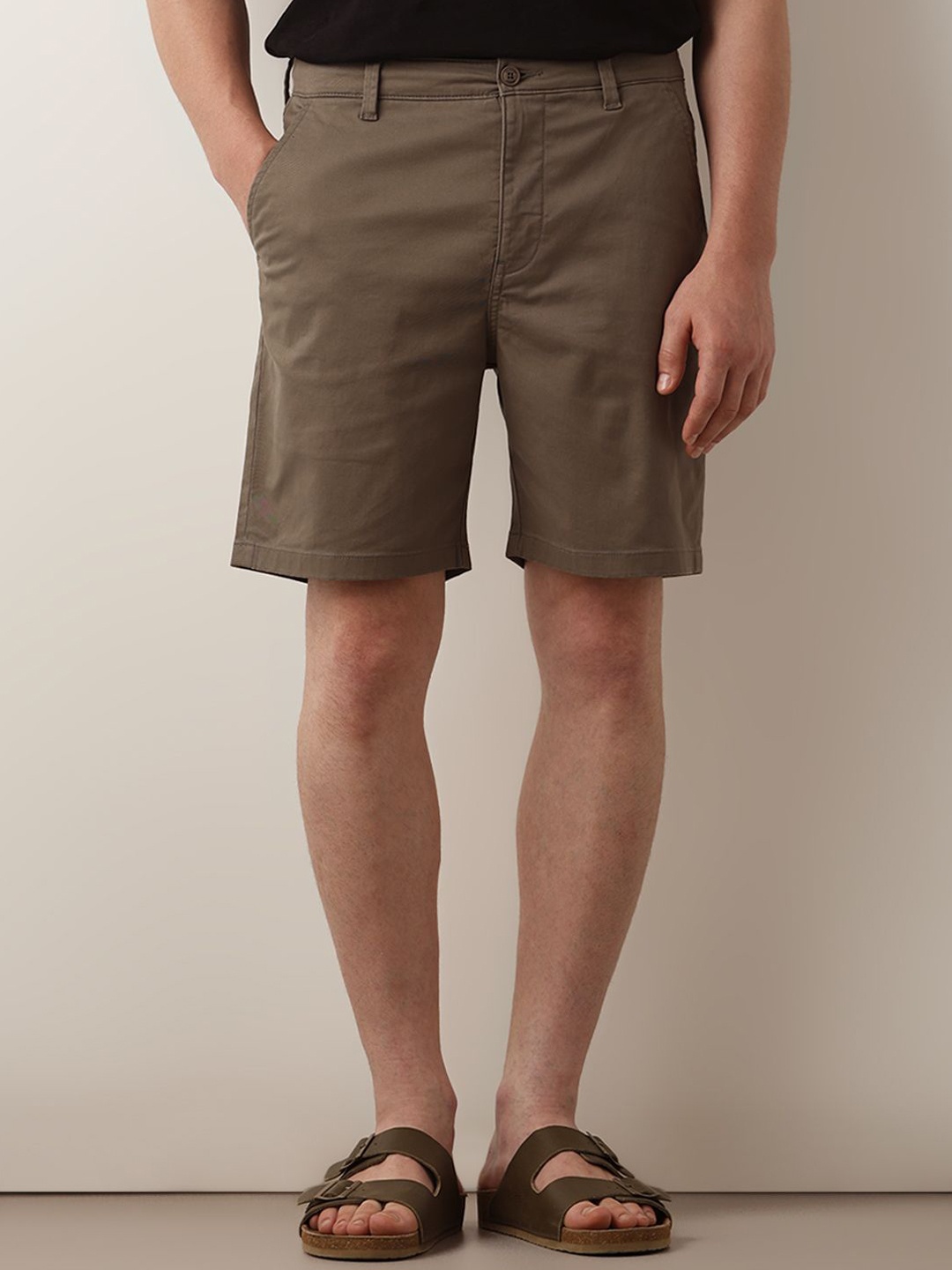 

SELECTED Solid Regular Fit Cotton Shorts, Khaki
