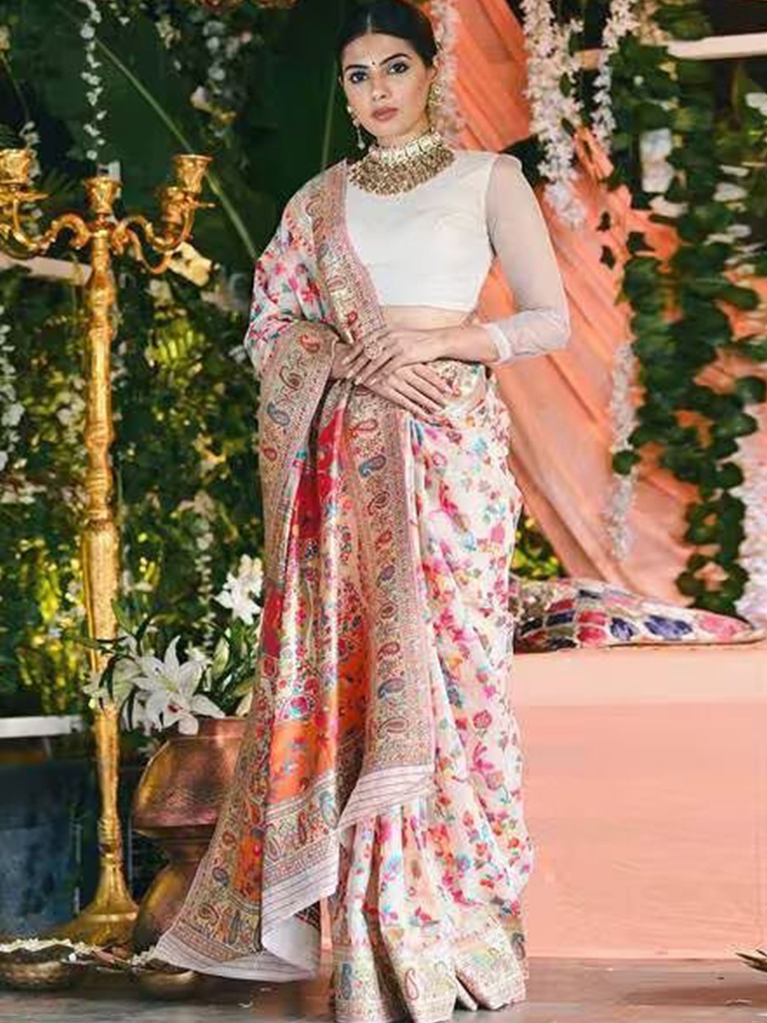 

LeeliPeeri Designer Woven Design Zari Paithani Saree, Cream