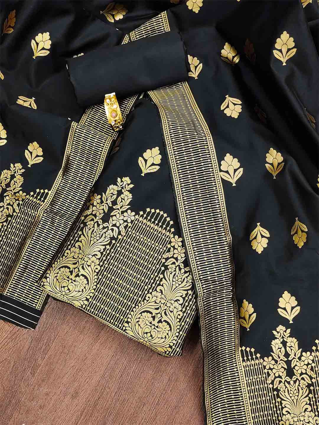 

Ishin Woven Design Unstitched Dress Material, Black