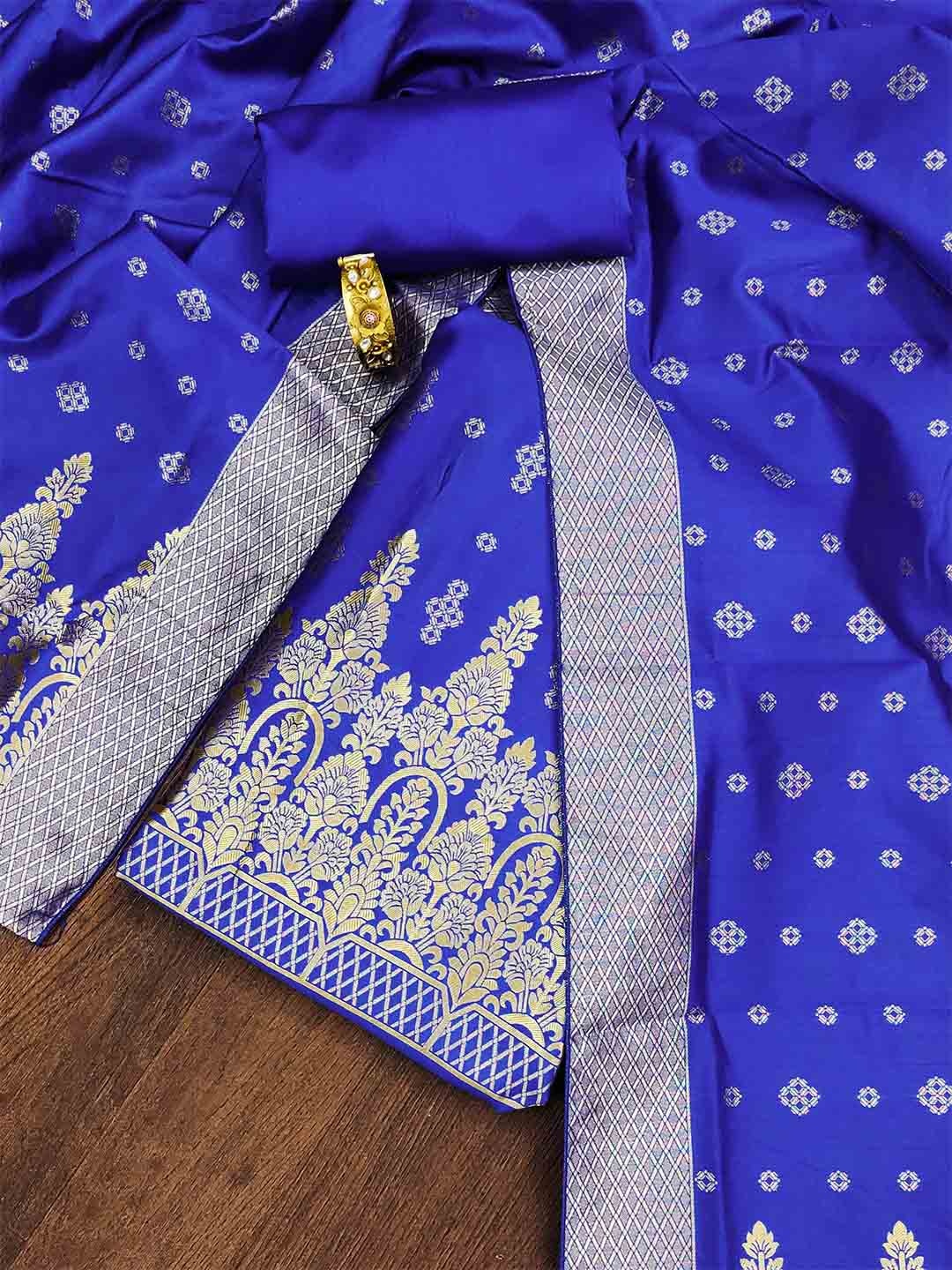

Ishin Ethnic Motifs Woven Design Unstitched Dress Material, Blue