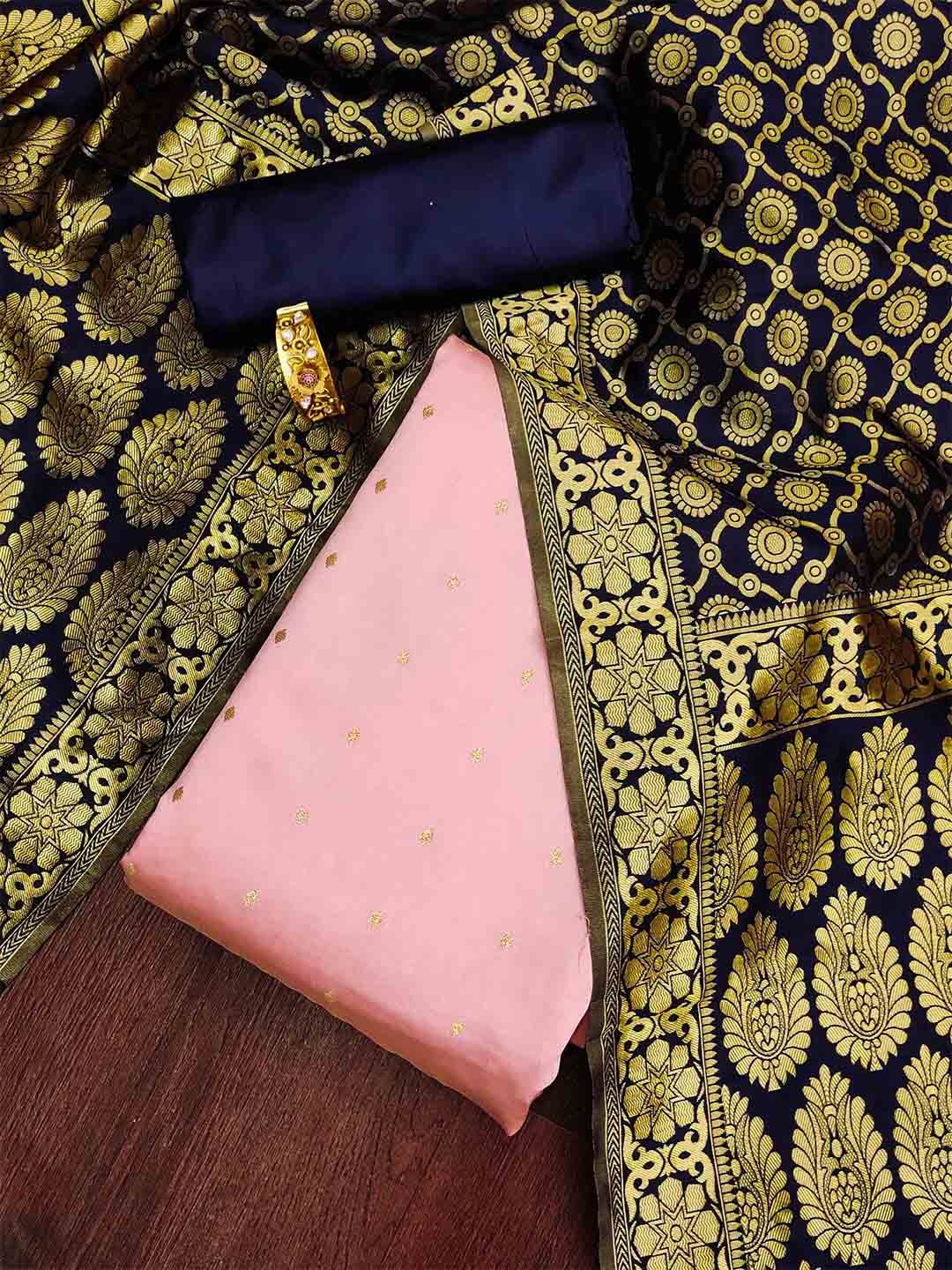 

Ishin Unstitched Floral Woven Design Dress Material, Pink