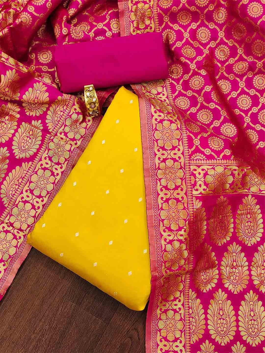 

Ishin Woven Design Unstitched Dress Material, Yellow