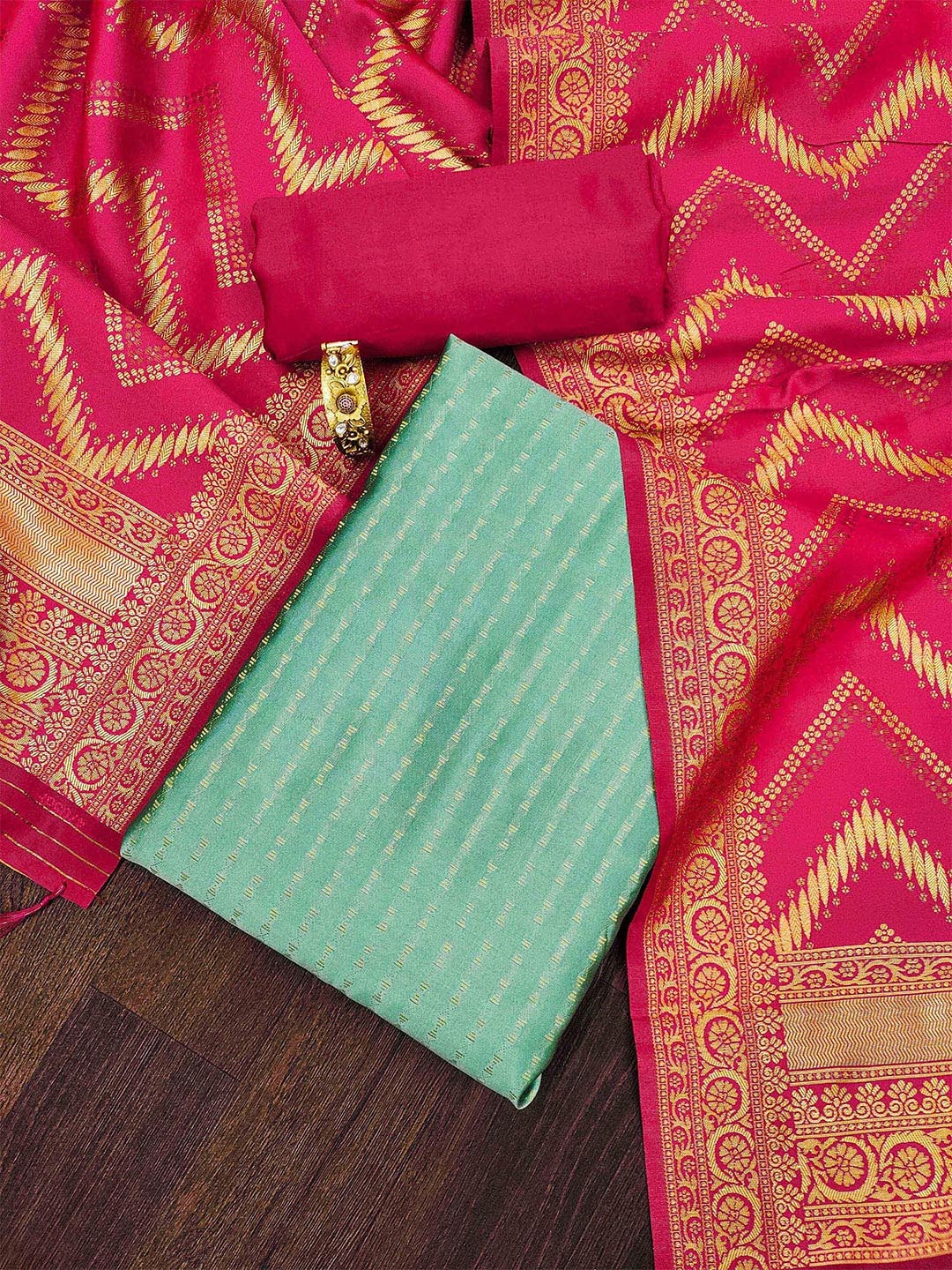 

Ishin Unstitched Dress Material, Sea green