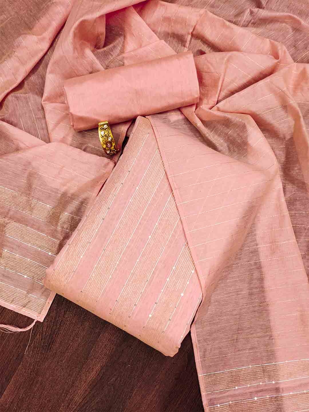 

Ishin Striped Embroidered Unstitched Dress Material, Peach