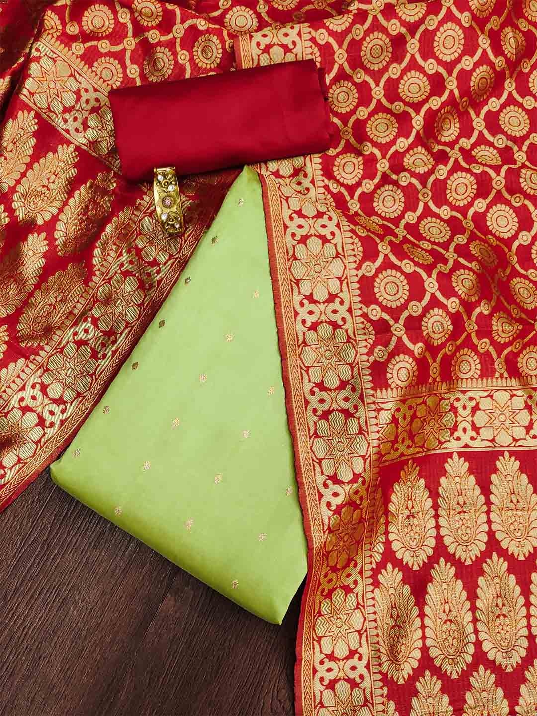

Ishin Woven Design Unstitched Dress Material, Green