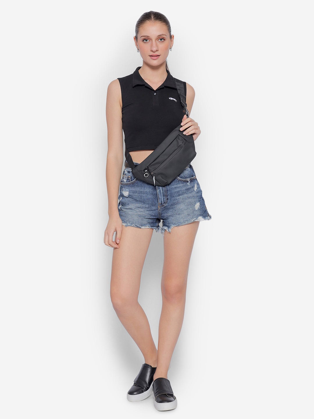 

JUMP USA Pure Cotton Fitted Crop Top, Black