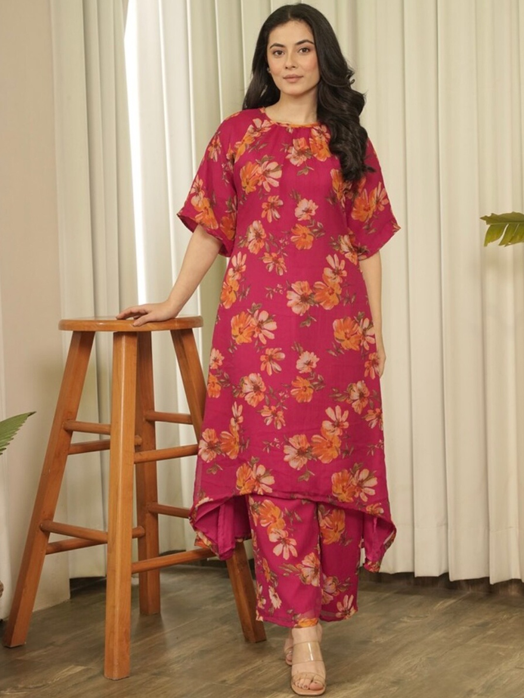 

OneWe Floral Printed Tunic With Trouser Co-Ords, Pink