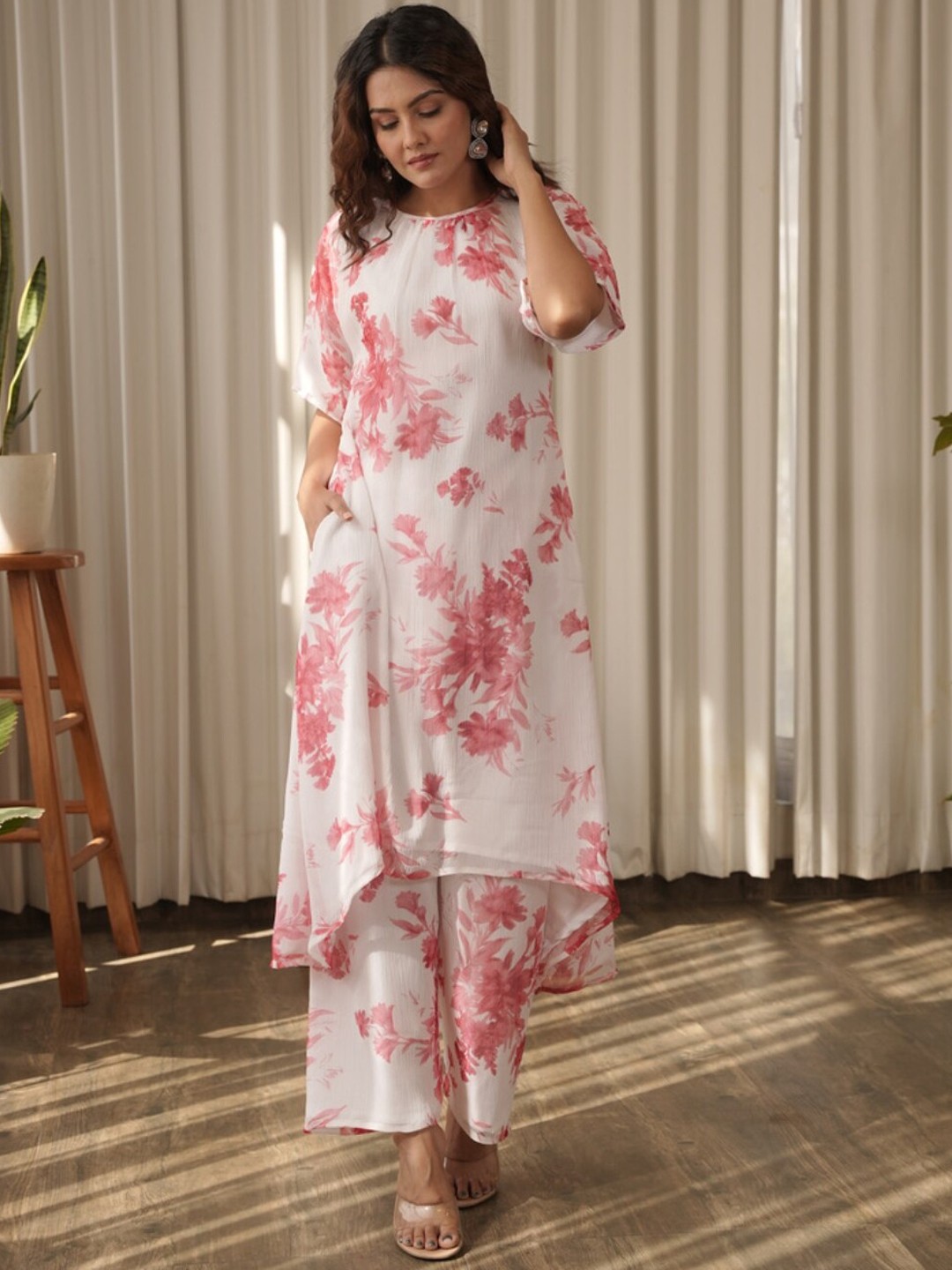 

OneWe Printed Tunic With Trousers Co-Ords, White