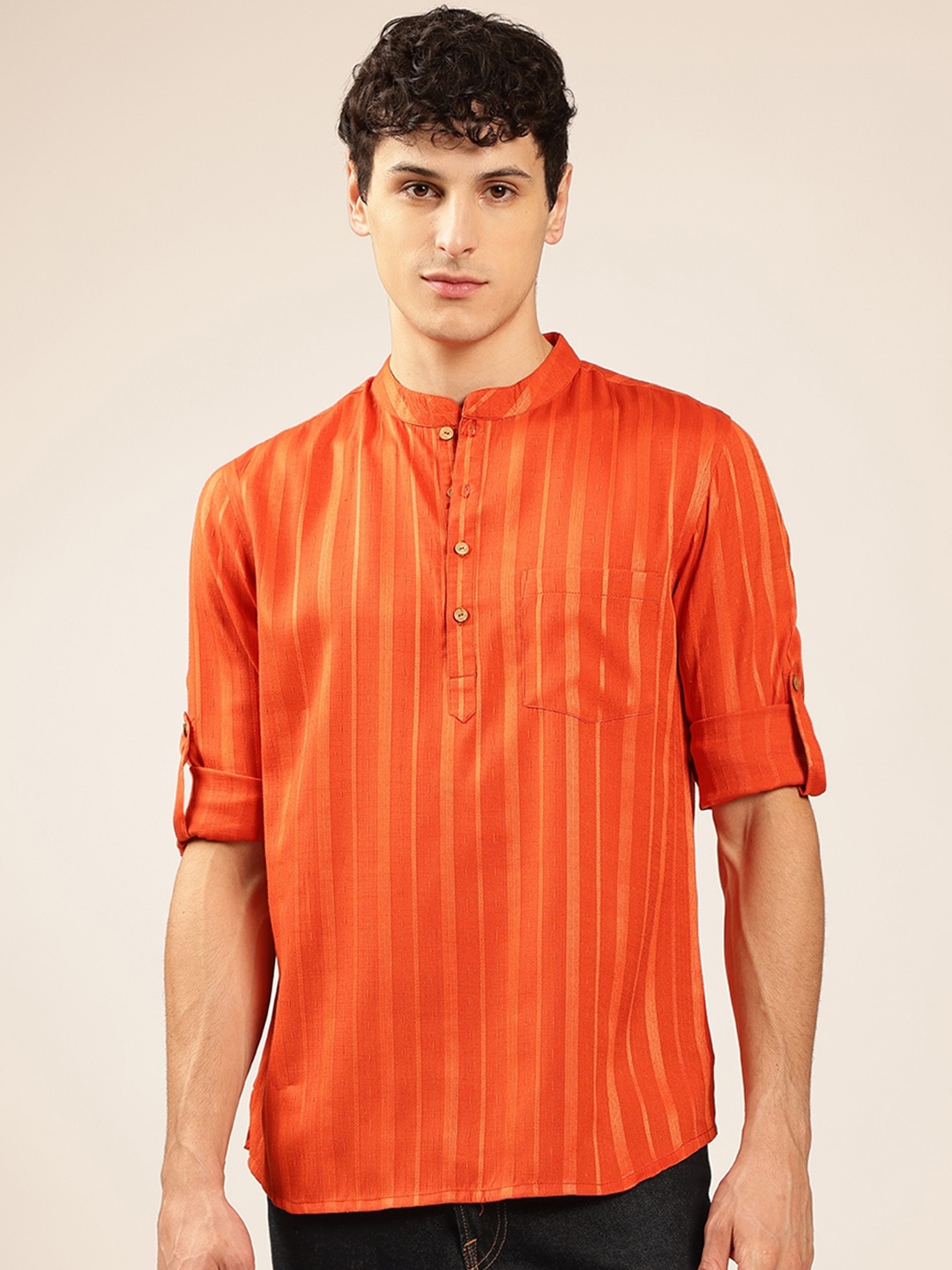 

Anouk Men Striped Printed Short Kurta, Orange