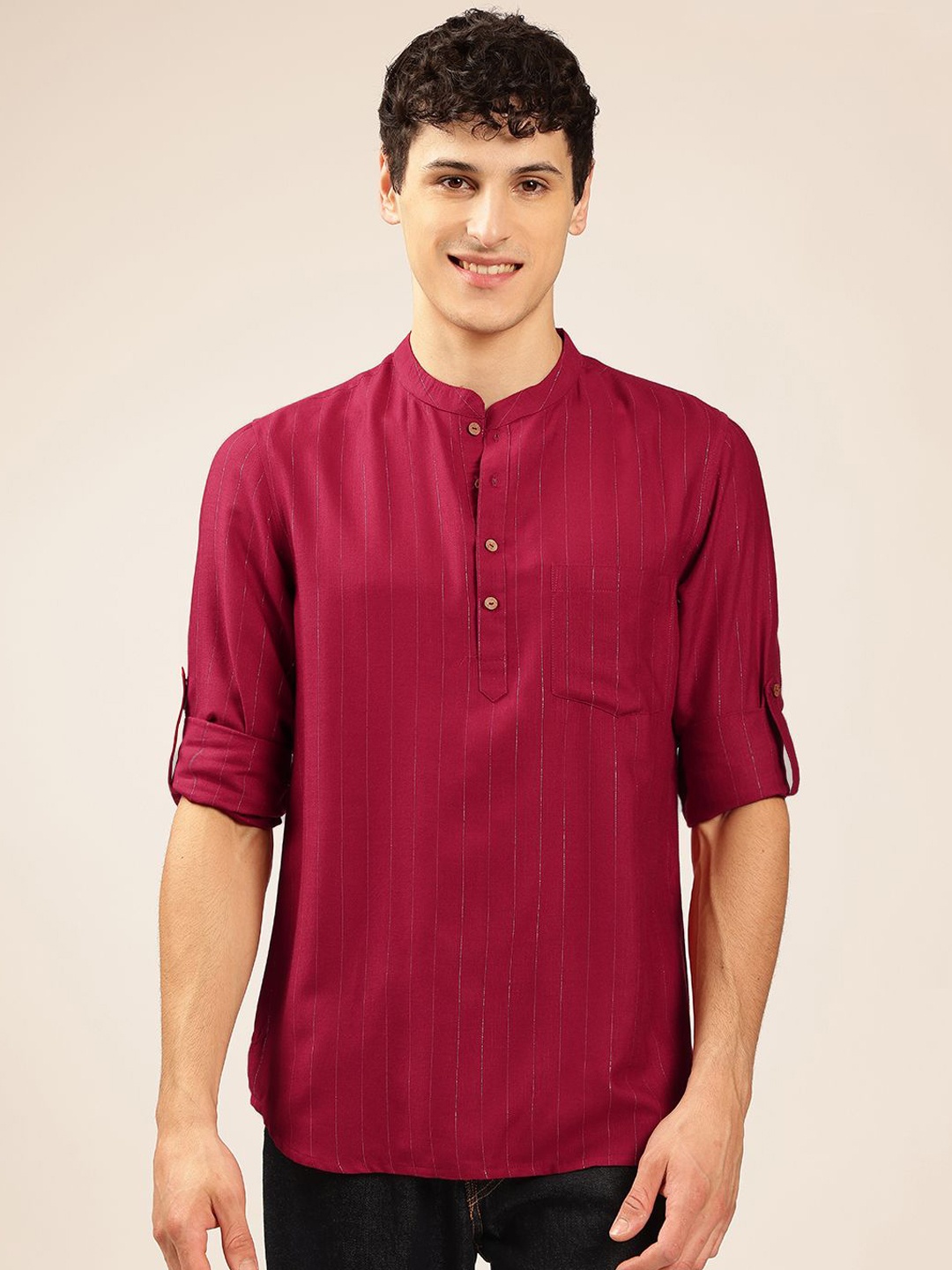 

Anouk Mandarin collar Pathani Kurta, Maroon