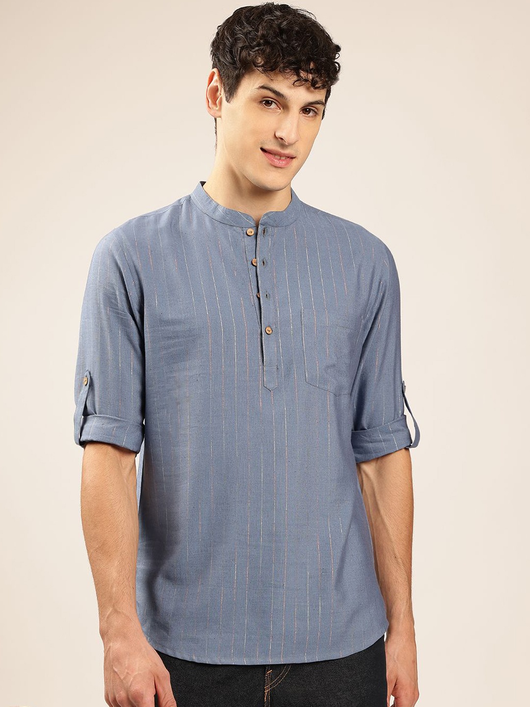 

Anouk Mandarin Collar Straight Short Kurta, Blue