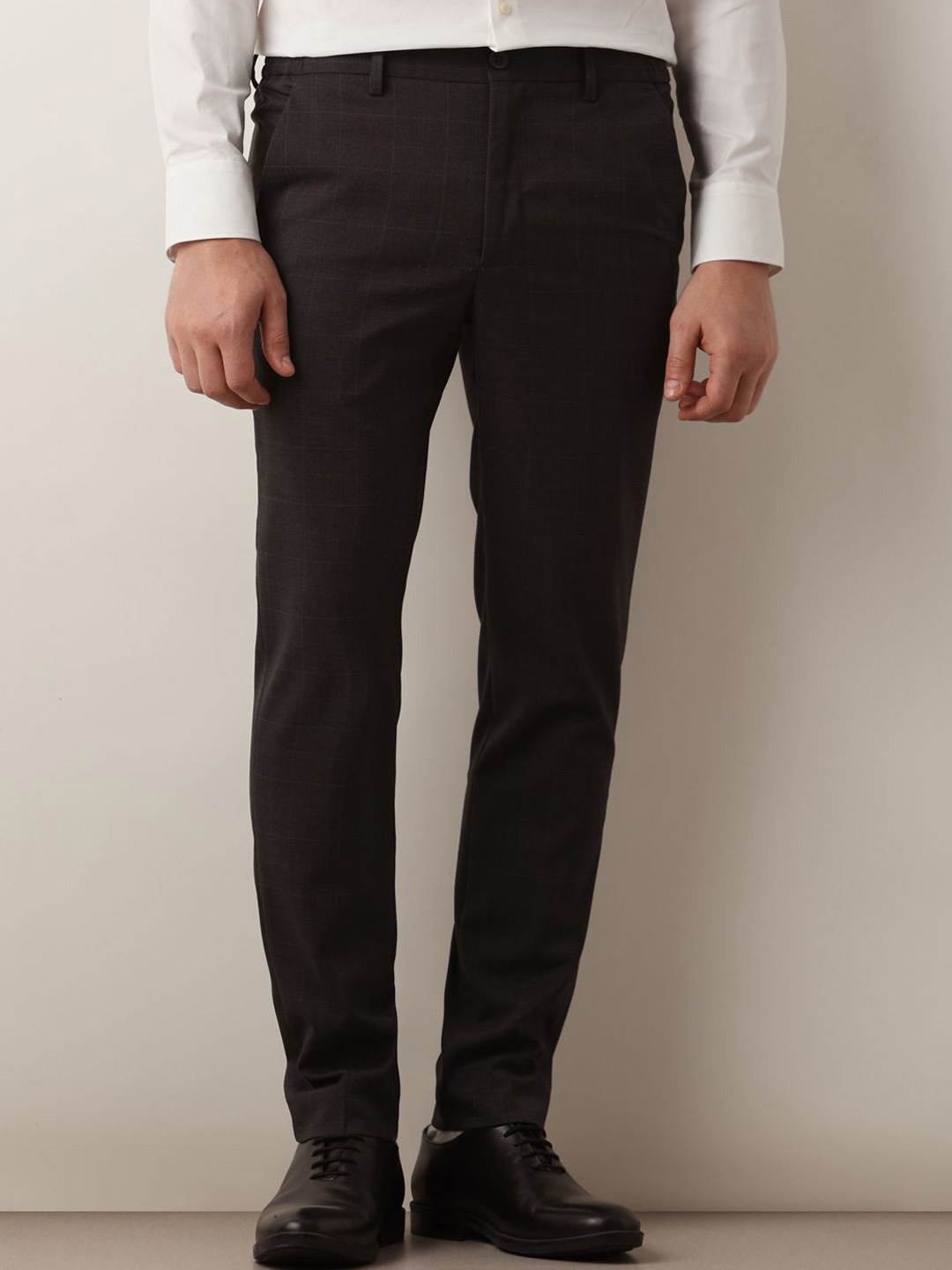 

SELECTED Men Checked Slim Fit Mid-Rise Formal Trousers, Grey