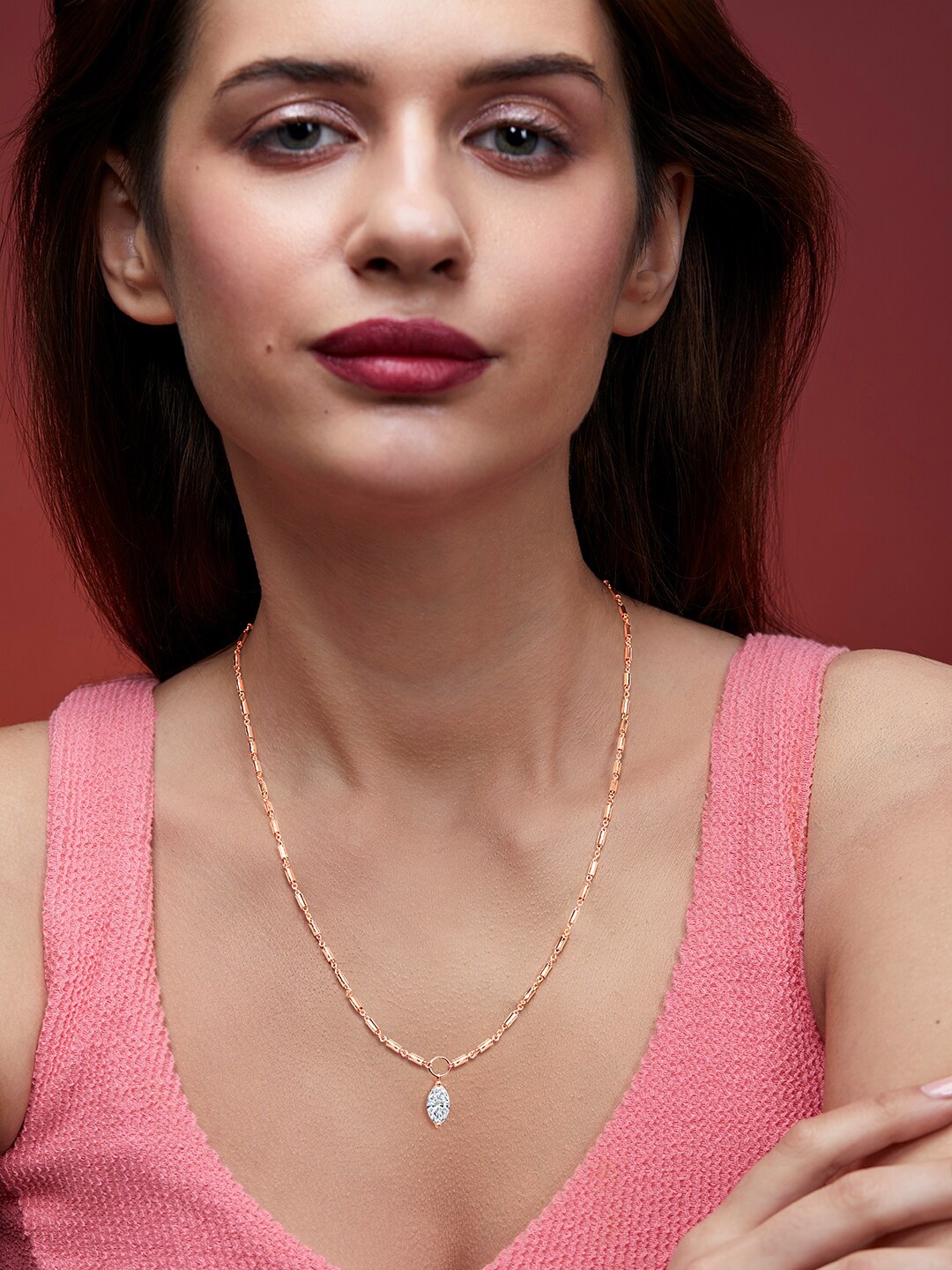 

MINUTIAE Brass Rose Gold-Plated Stones-Studded Necklace