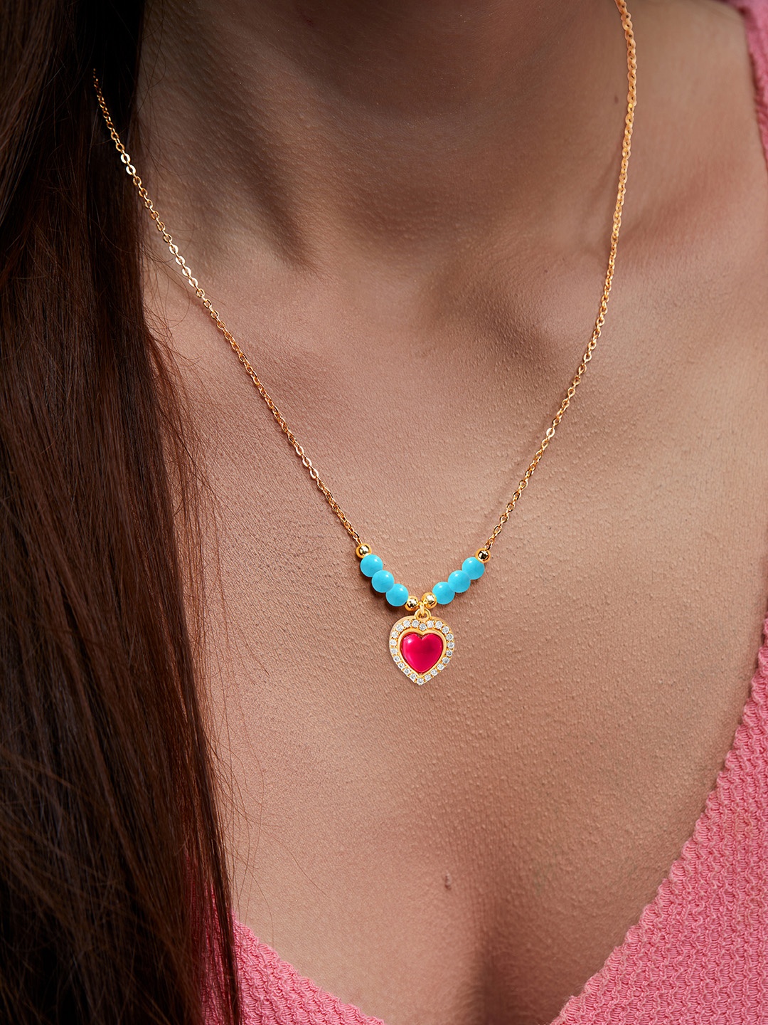 

MINUTIAE Gold-Plated Stones-Studded & Beaded Necklace