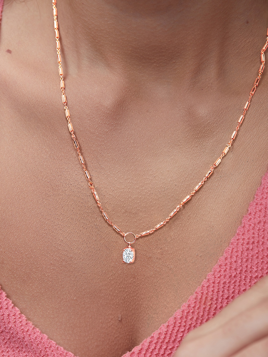 

MINUTIAE Brass Rose Gold-Plated Stones Studded Necklace