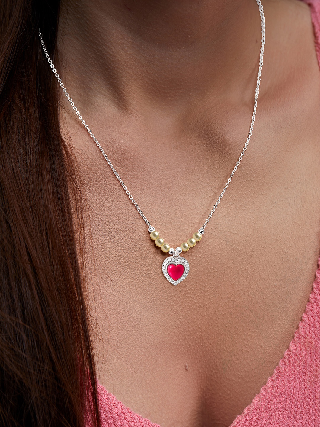 

MINUTIAE Silver-Plated Stones-Studded Necklace With Chain