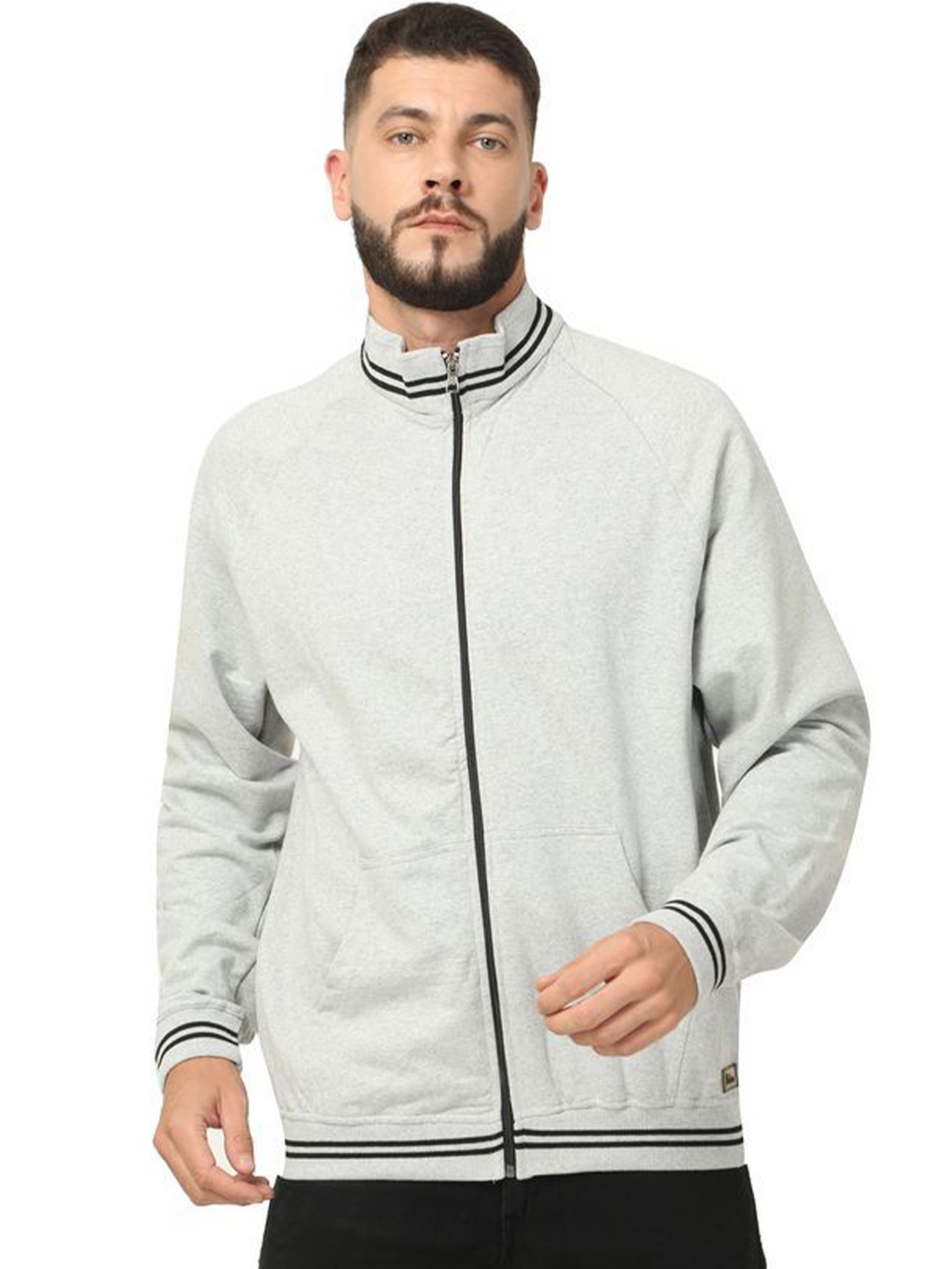 

Plutus High Neck Front-Open Sweatshirt, Grey