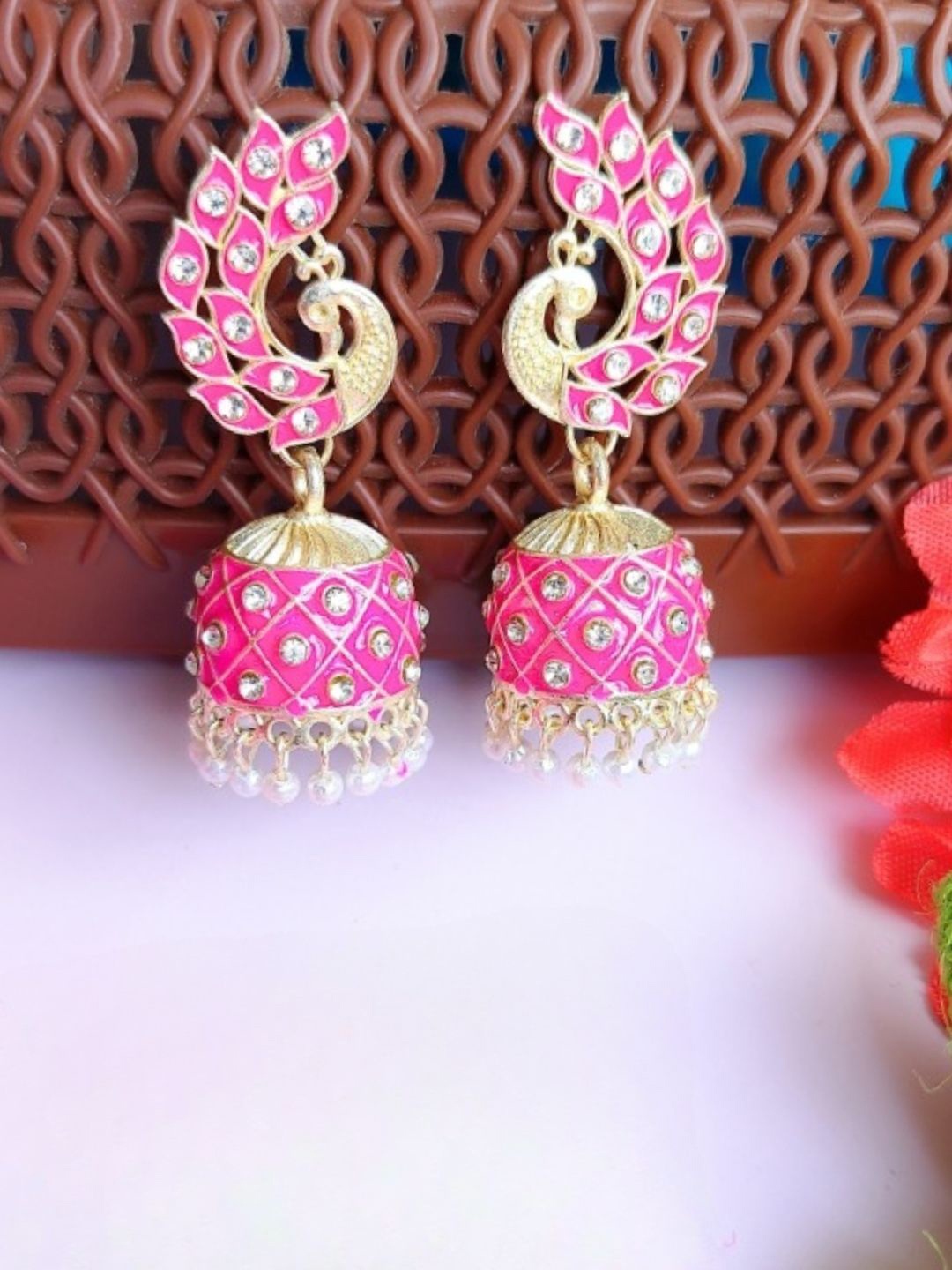 

Anouk Pink Gold-Plated Peacock Shaped Chandbalis