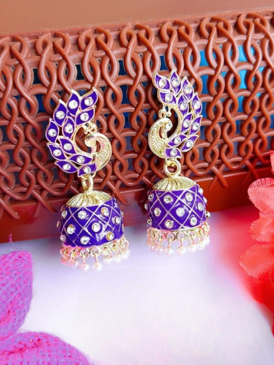 

Anouk Peacock Shaped Jhumkas Earrings, Gold