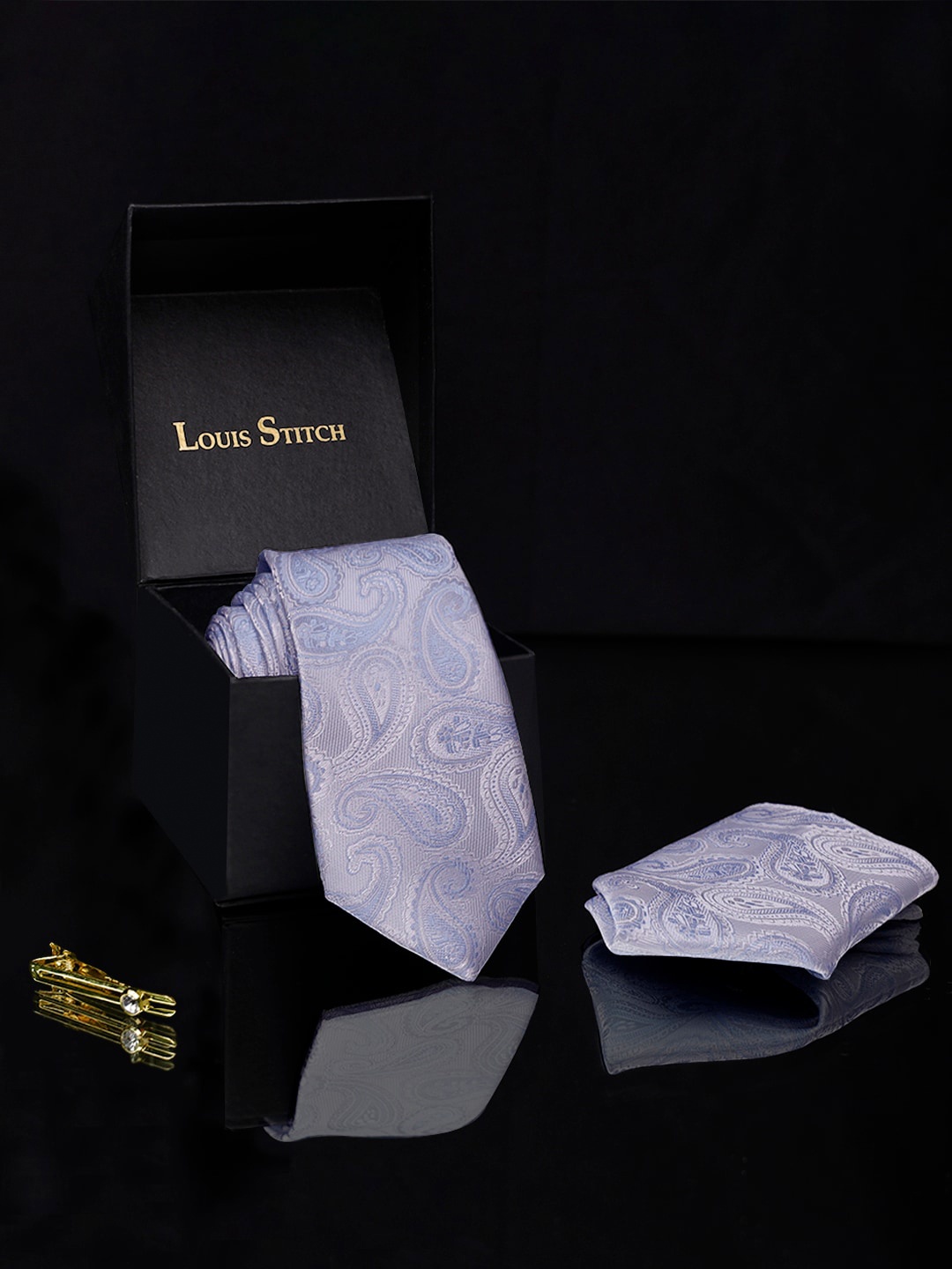 

LOUIS STITCH Men Italian Silk Necktie Accessory Gift Set, Purple