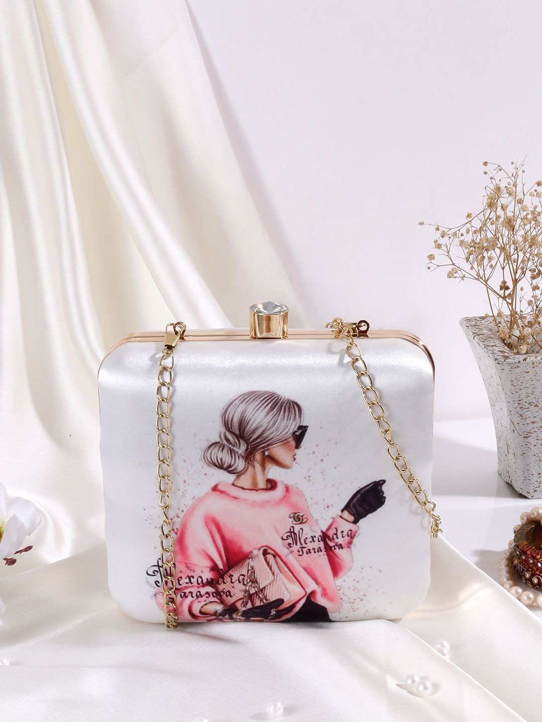 

Anouk Printed Box Clutch, White
