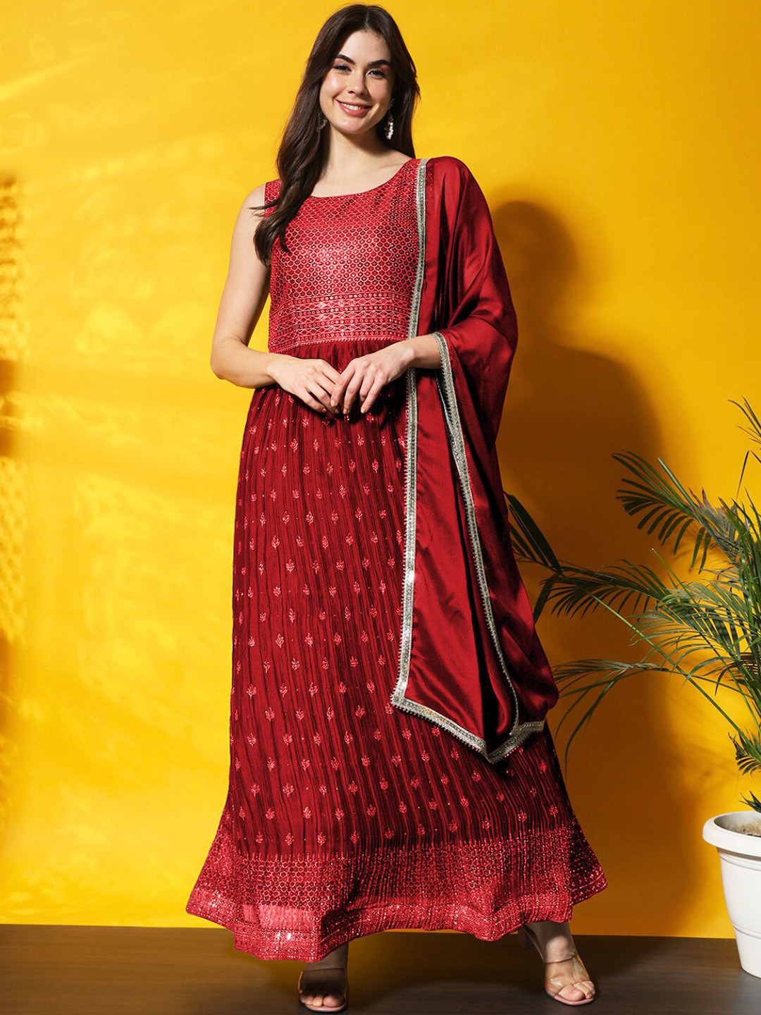 

Chhabra 555 Embellished Gown Maxi Ethnic Dresses, Maroon