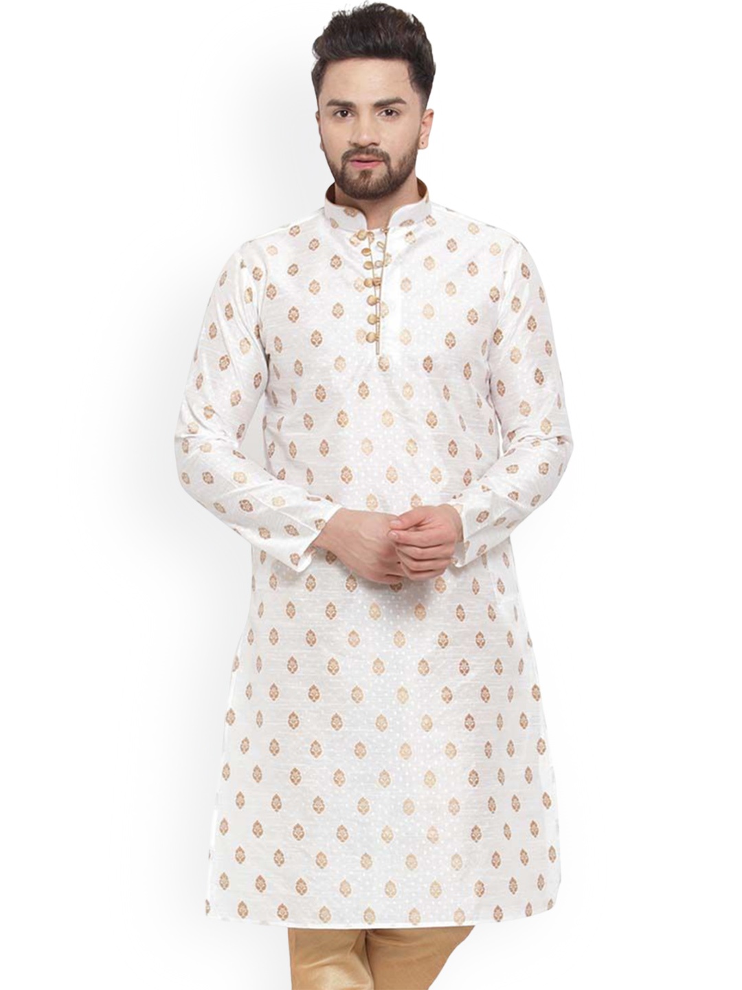 

Sydney Heights Men Ethnic Motifs Jacquard Jari Work Kurta, White